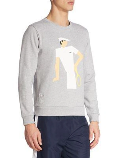 Shop Lacoste Graphic Cotton Sweatshirt In Silver