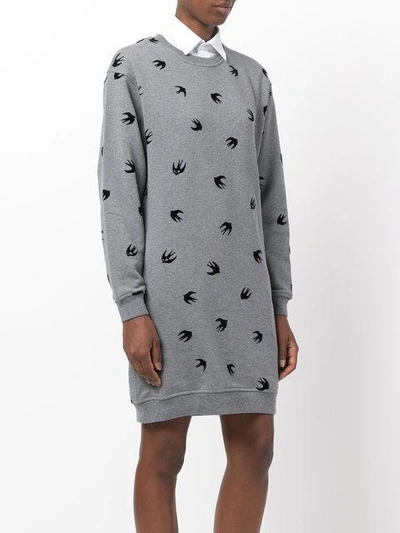 Shop Mcq By Alexander Mcqueen Flocked Swallow Sweatshirt Dress In Grey
