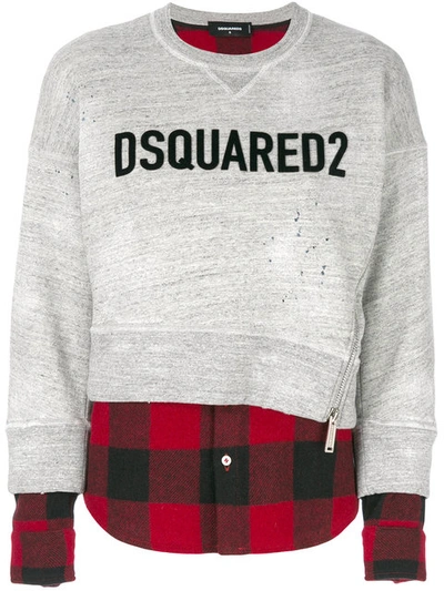 Dsquared2 Flocked Logo Cotton Jersey Sweatshirt In Grey