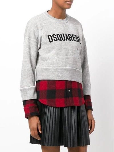 Shop Dsquared2 Contrast Hem Logo Sweatshirt In Grey