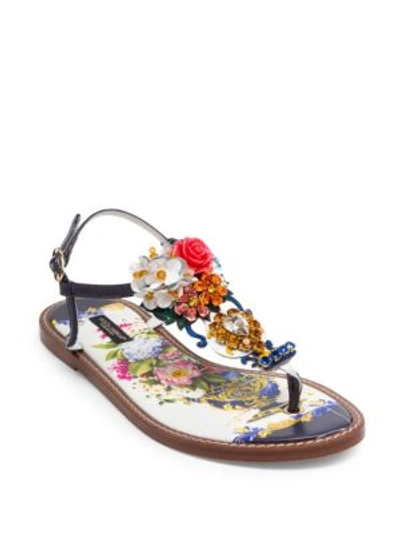 Shop Dolce & Gabbana Maiolica Crystal-embellished Floral-print Sandals In Multi