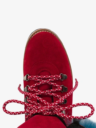 Shop Mr & Mrs Italy Trim Detail Lace-up Boots In Red