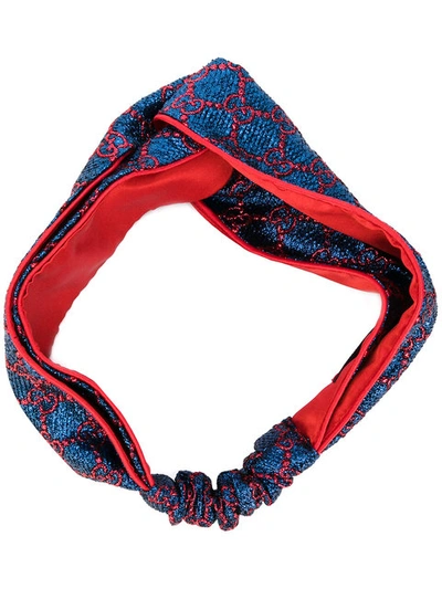 Gucci Gg Supreme Glitter Jacquard Headband In Blue