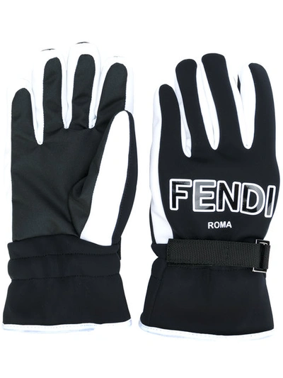 Fendi Bi-colour Logo-print Gloves In Eero