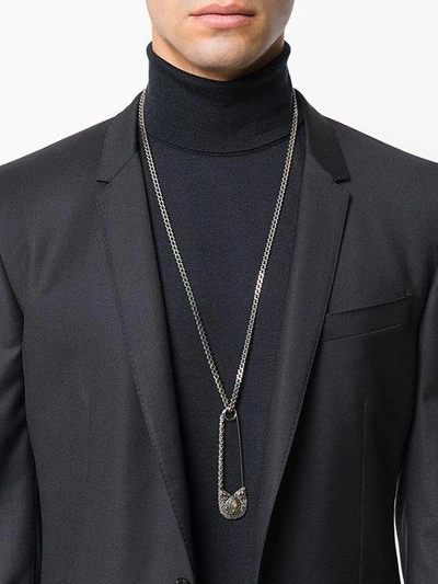 Shop Alexander Mcqueen Paper Clip Pendant Necklace In Grey