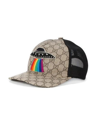 Gucci Ufo-embroidered Gg Supreme Baseball Hat In Brown | ModeSens