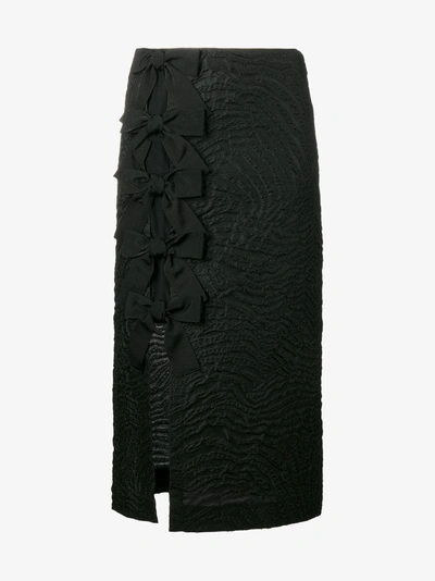 Shop Fendi Bow-embellished Cloqué Midi Skirt In Black