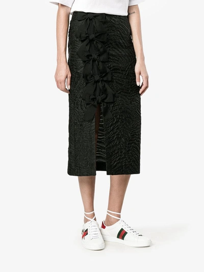 Shop Fendi Bow-embellished Cloqué Midi Skirt In Black