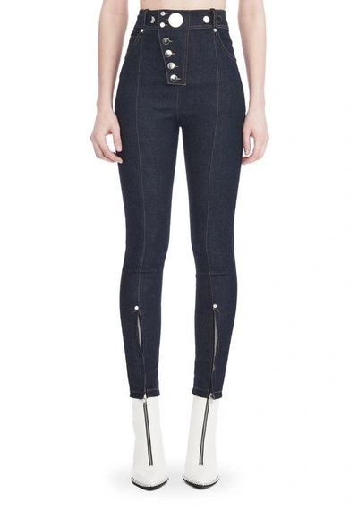 Shop Alexander Wang High-waisted Denim Leggings With Multi-snap Detail In Navy Blue