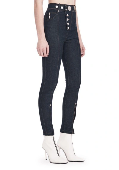 Shop Alexander Wang High-waisted Denim Leggings With Multi-snap Detail In Navy Blue