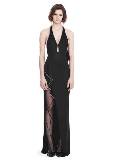 Shop Alexander Wang Gown With Asymmetric Ball Chain Flounce In Black