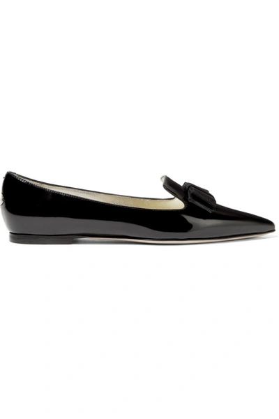 Shop Jimmy Choo Gala Patent-leather Point-toe Flats In Black