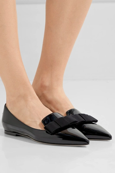 Shop Jimmy Choo Gala Patent-leather Point-toe Flats In Black