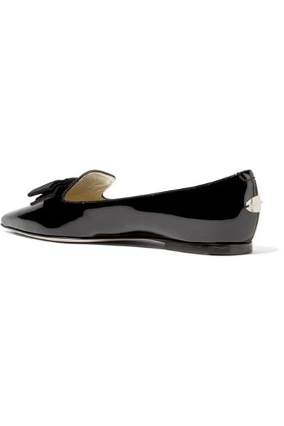 Shop Jimmy Choo Gala Patent-leather Point-toe Flats In Black