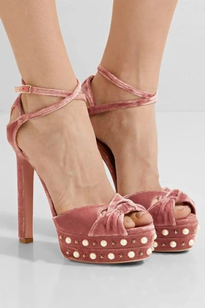 Shop Aquazzura Harlow Embellished Velvet Platform Sandals