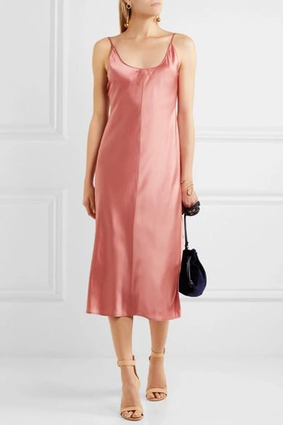 Shop Alexander Wang T Embroidered Silk-satin Dress In Peach