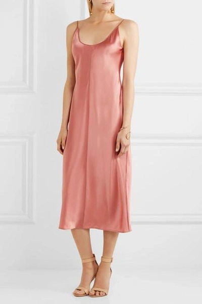 Shop Alexander Wang T Embroidered Silk-satin Dress In Peach