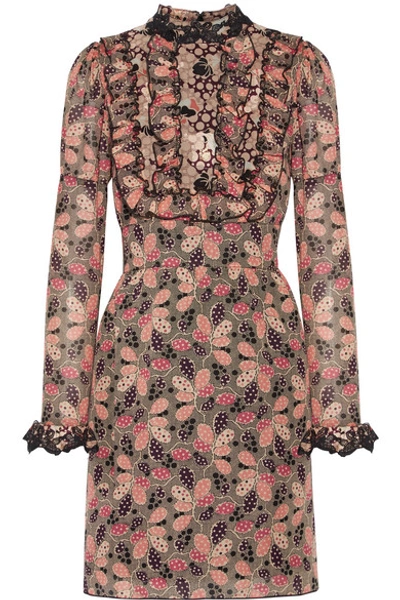 Shop Anna Sui Ruffled Printed Cotton And Silk-blend Mini Dress In Pink