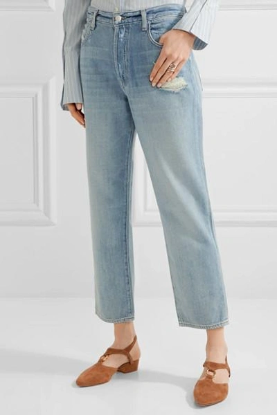 Shop J Brand Ivy Cropped Distressed High-rise Straight-leg Jeans In Mid Denim