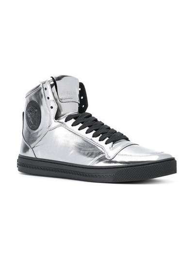 Shop Versace Medusa Palazzo High-top Sneakers In Metallic