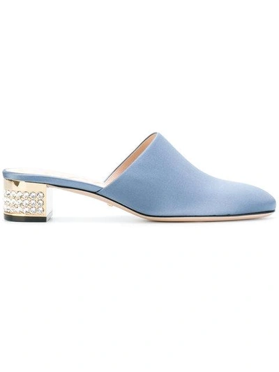 Gucci Embellished Low Heel Mules In Blue