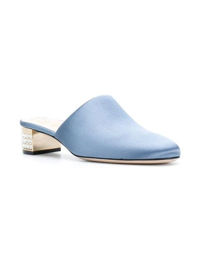 Shop Gucci Embellished Low Heel Mules In Blue