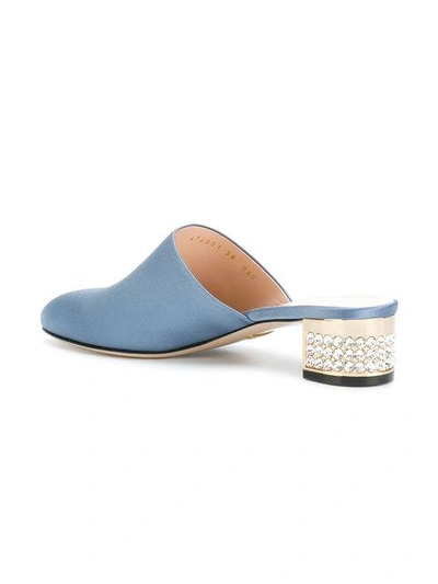 Shop Gucci Embellished Low Heel Mules In Blue