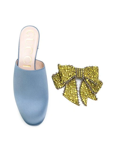 Shop Gucci Embellished Low Heel Mules In Blue