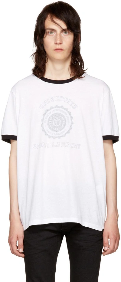 Shop Saint Laurent White 'université' Logo Ringer T-shirt
