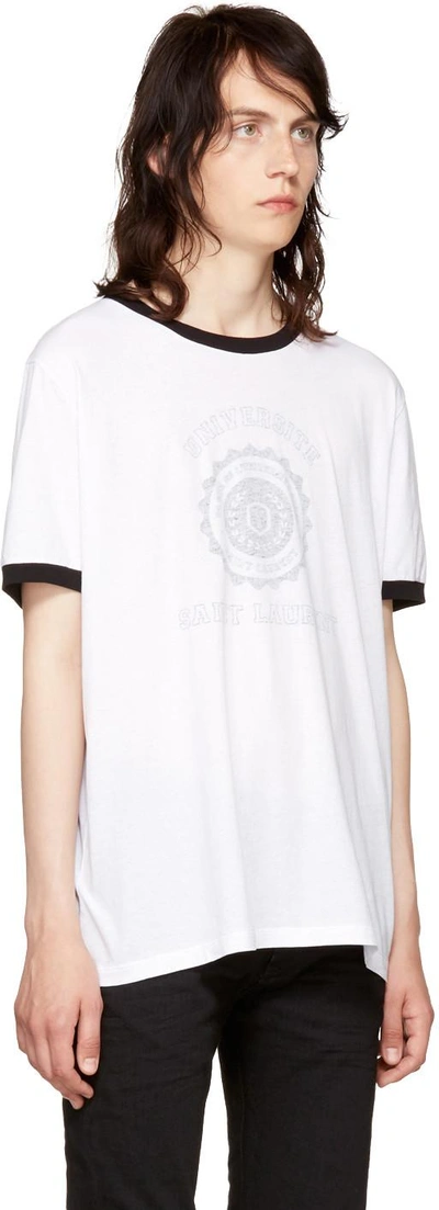 Shop Saint Laurent White 'université' Logo Ringer T-shirt