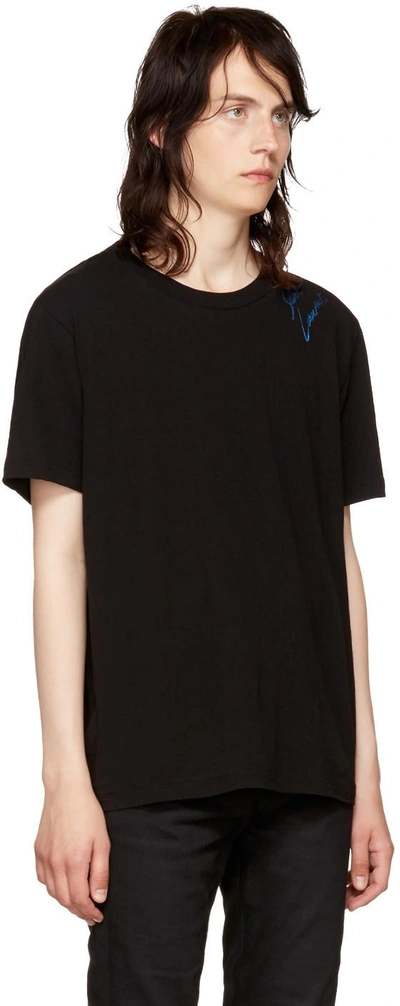 Shop Saint Laurent Black Logo Signature T-shirt In 1044 Black/blue