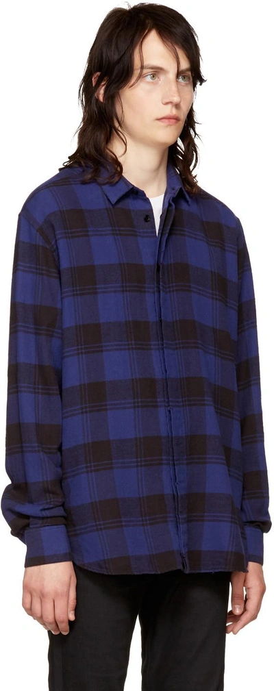 Shop Saint Laurent Blue Flannel Check Shirt