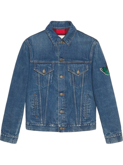 Gucci Jacket Denim Jacket With Angry Cat And Blind For Love Maxi Patches In Stone Washed