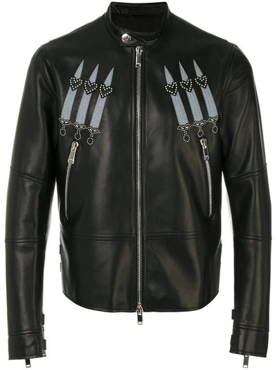 Valentino Love Blade Stud-embellished Leather Jacket In Black