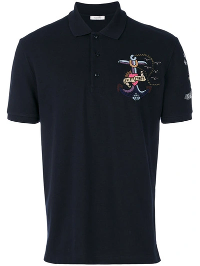 Valentino Tattoo-embroidered Cotton-piqué Polo Shirt In Navy Multi ...