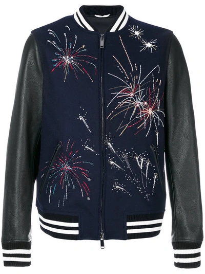 Valentino Wool And Leather Fireworks Jacket In Navy