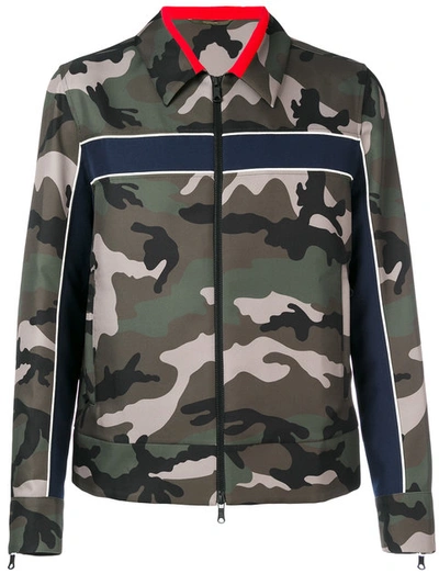Valentino Long Sleeve Camouflage Jacket In Green