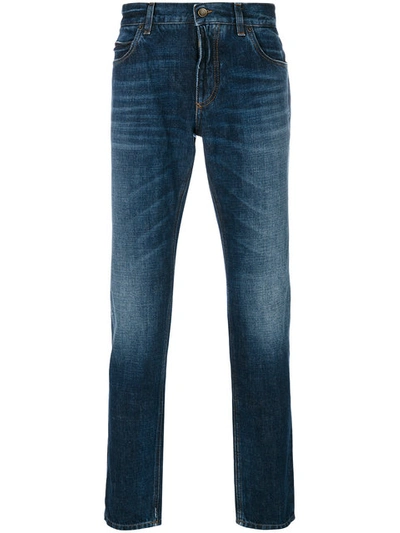 Dolce & Gabbana Slim-fit Appliquéd Jeans In Blue