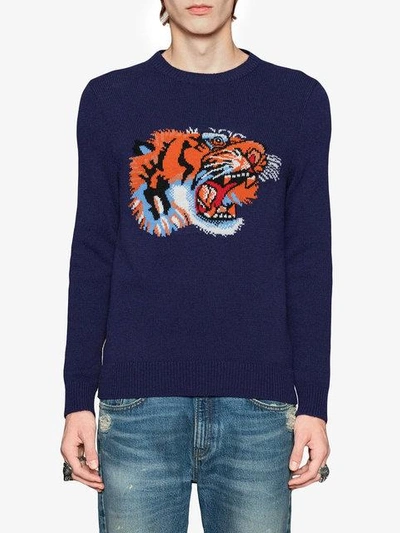 Gucci Tiger-intarsia Contrast-back Wool Sweater