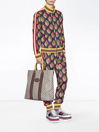 Shop Gucci Gg Wallpaper Technical Jersey Pant In Blue