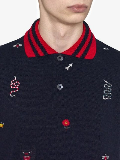 Shop Gucci Cotton Polo With Embroideries  In 4033 Blu