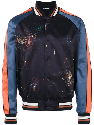Valentino Fireworks Print Satin Souvenir Jacket In Dark Blue