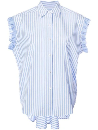 Shop Tome Ruffled Detail Striped Shirt - Blue