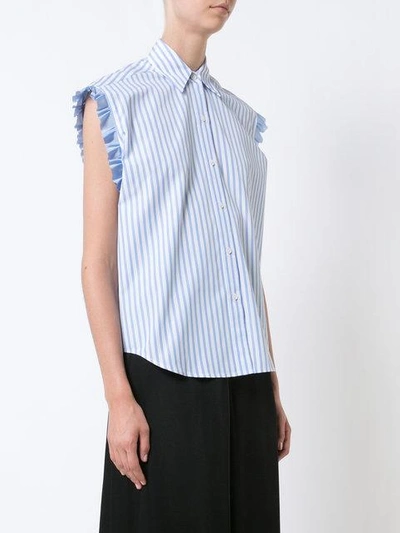 Shop Tome Ruffled Detail Striped Shirt - Blue