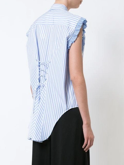 Shop Tome Ruffled Detail Striped Shirt - Blue