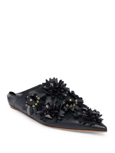 Marni 'sabot' Floral Embellished Leather Babouche Slides In Black