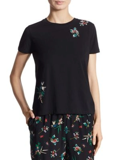 Shop Red Valentino Embroidered Cotton Tee In Black