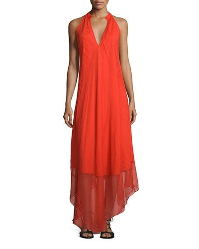 Foundrae Sleeveless Cutaway Silk Maxi Dress, Flame
