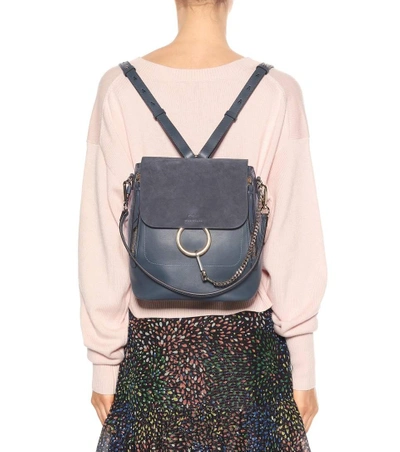 Shop Chloé Faye Leather And Suede Backpack In Blue