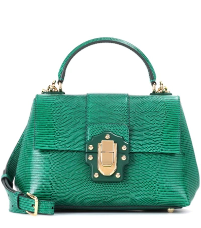 Dolce & Gabbana Lucia Small Embossed Leather Shoulder Bag In Green